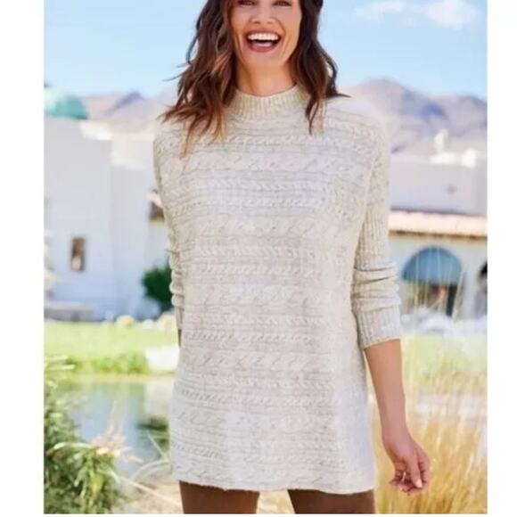 Soft Surroundings Cable Knit Sweater Pullover Wool Blend Woman size M Pettit - Picture 8 of 8